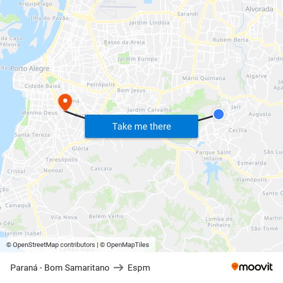 Paraná - Bom Samaritano to Espm map
