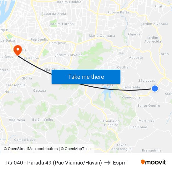 Rs-040 - Parada 49 (Puc Viamão/Havan) to Espm map