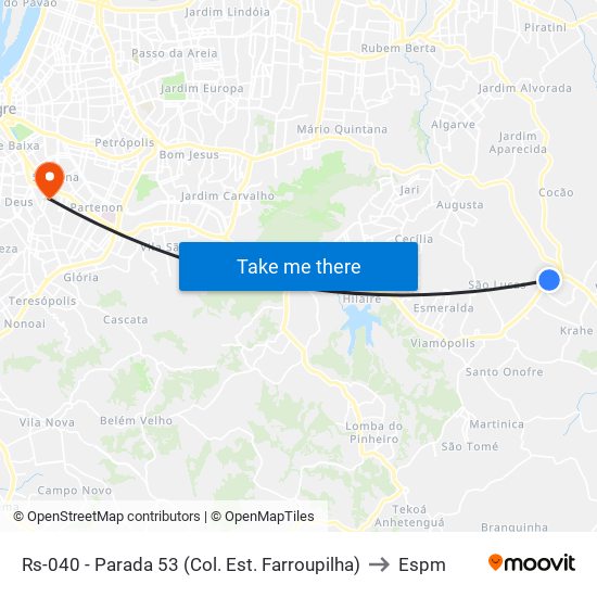 Rs-040 - Parada 53 (Col. Est. Farroupilha) to Espm map