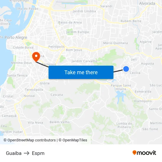 Guaíba to Espm map