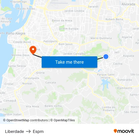 Liberdade to Espm map