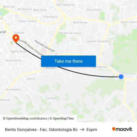 Bento Gonçalves - Fac. Odontologia Bc to Espm map