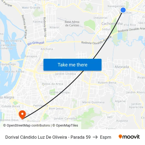 Dorival Cândido Luz De Oliveira - Parada 59 to Espm map