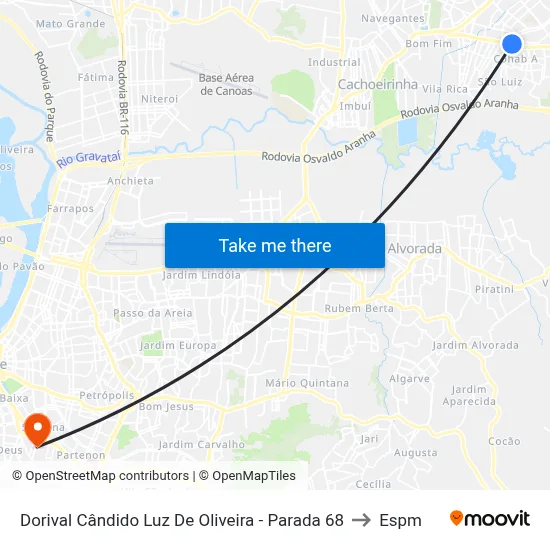 Dorival Cândido Luz De Oliveira - Parada 68 to Espm map