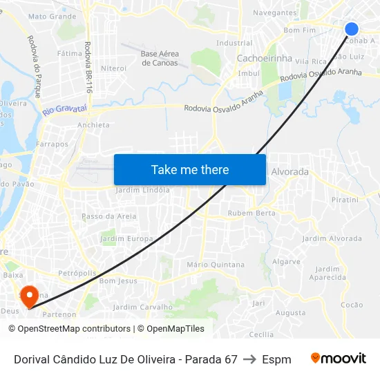 Dorival Cândido Luz De Oliveira - Parada 67 to Espm map