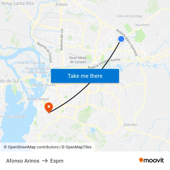 Afonso Arinos to Espm map