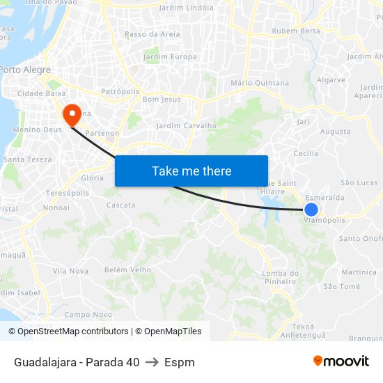 Guadalajara - Parada 40 to Espm map