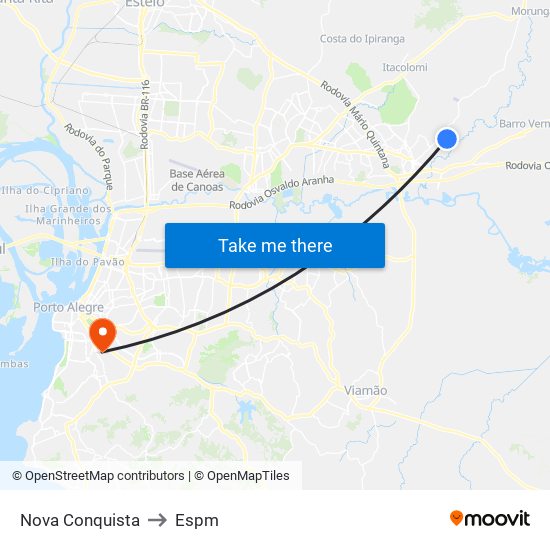 Nova Conquista to Espm map