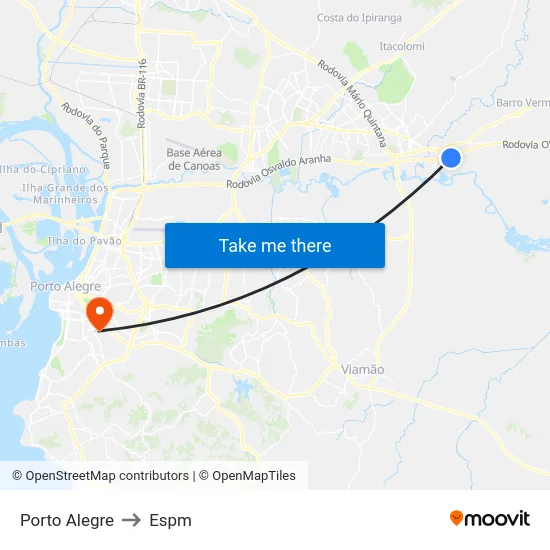 Porto Alegre to Espm map