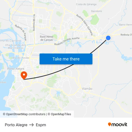 Porto Alegre to Espm map