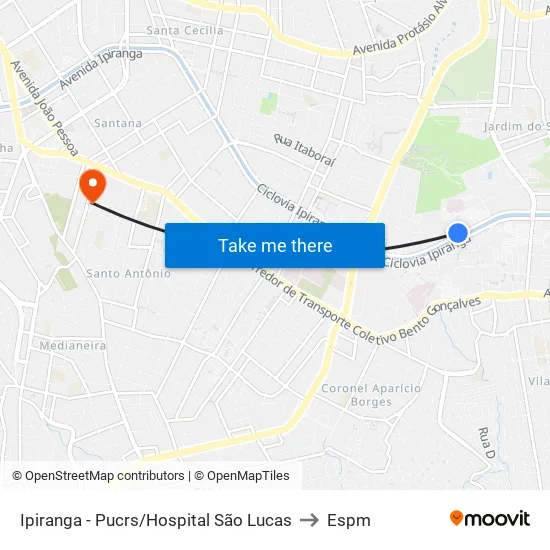 Ipiranga - Pucrs/Hospital São Lucas to Espm map