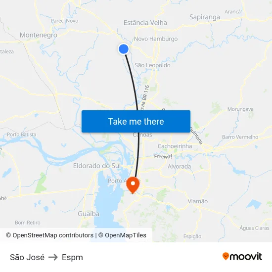 São José to Espm map
