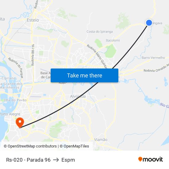 Rs-020 - Parada 96 to Espm map