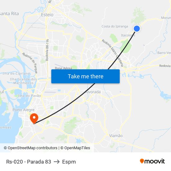 Rs-020 - Parada 83 to Espm map