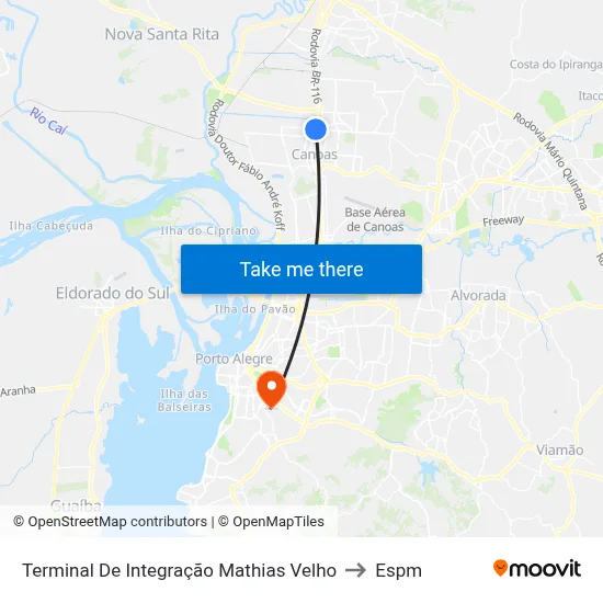 Terminal De Integração Mathias Velho to Espm map