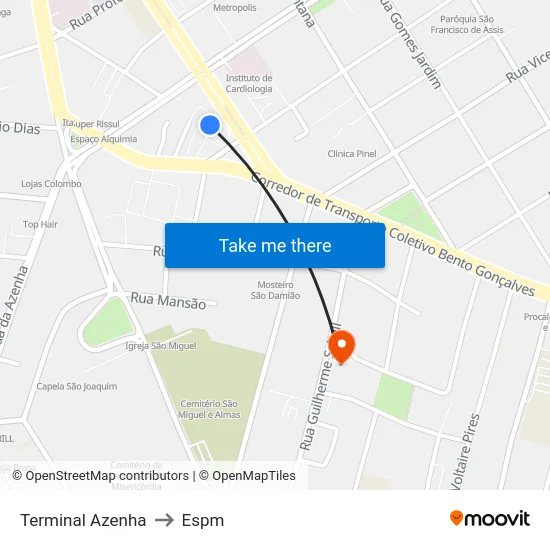 Terminal Azenha to Espm map