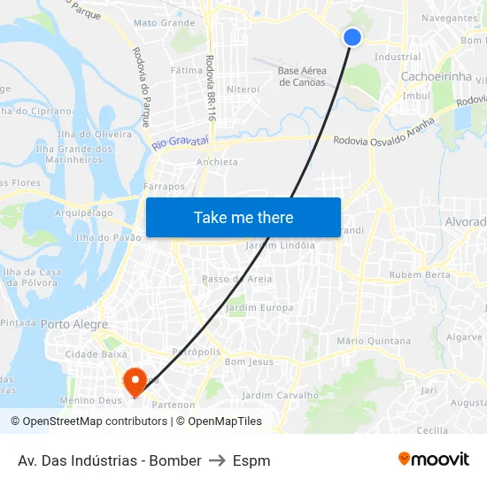 Av. Das Indústrias - Bomber to Espm map