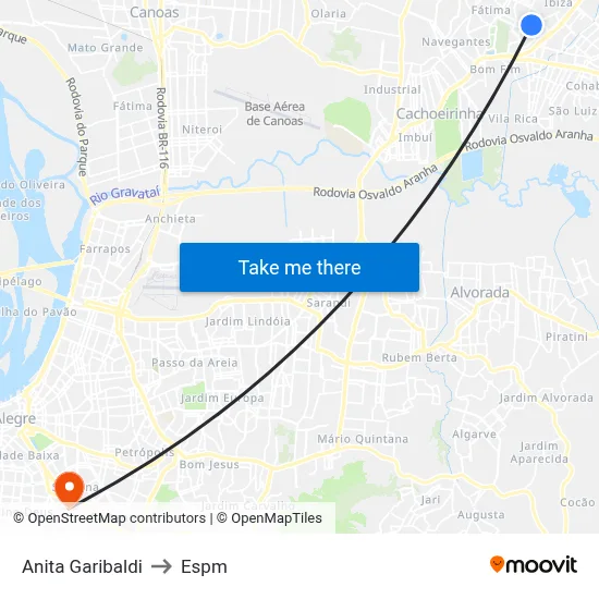 Anita Garibaldi to Espm map