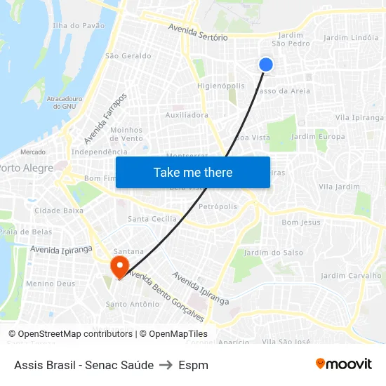 Assis Brasil - Senac Saúde to Espm map