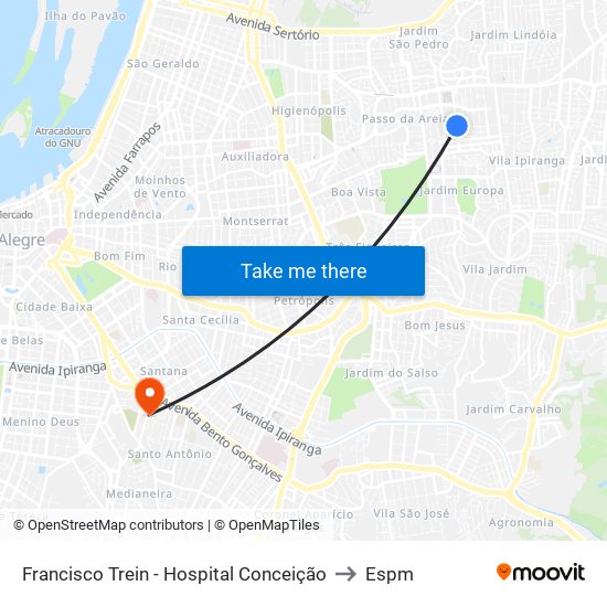 Francisco Trein - Hospital Conceição to Espm map