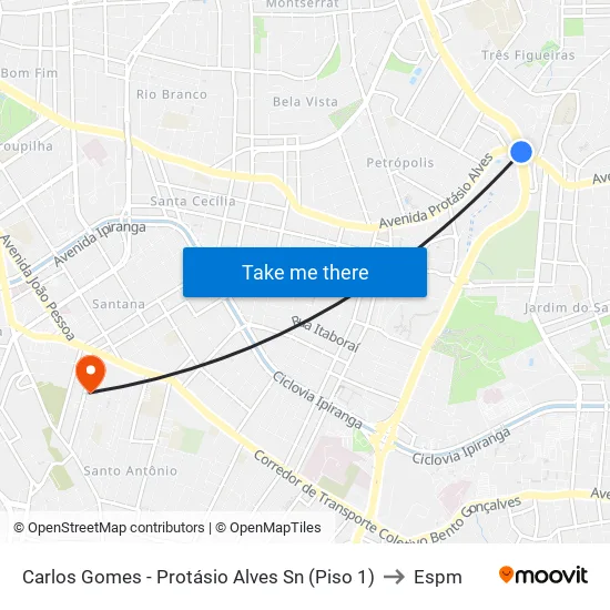 Carlos Gomes - Protásio Alves Sn (Piso 1) to Espm map