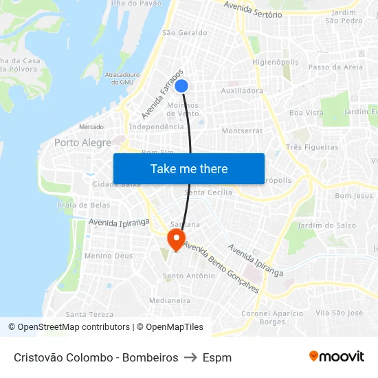 Cristovão Colombo - Bombeiros to Espm map