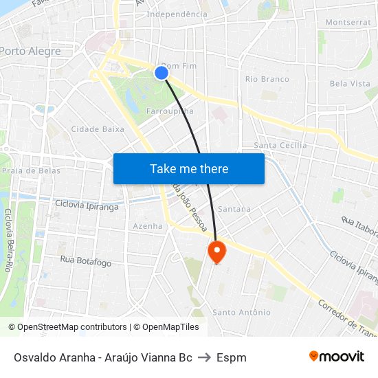 Osvaldo Aranha - Araújo Vianna Bc to Espm map