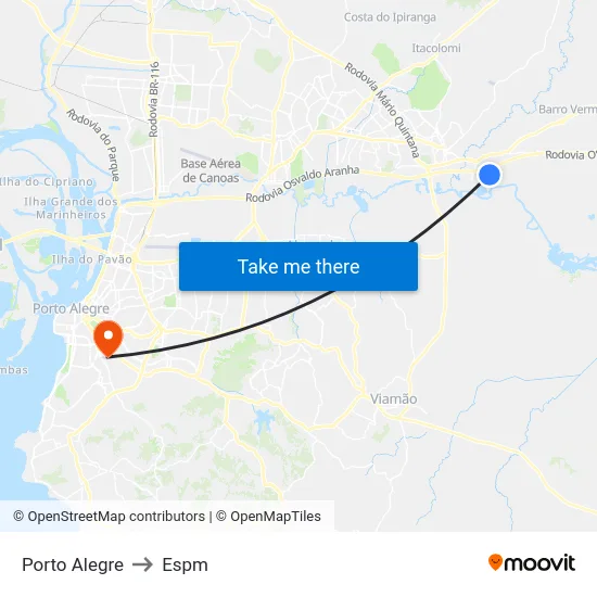 Porto Alegre to Espm map