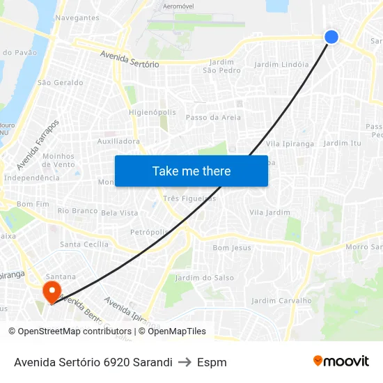 Avenida Sertório 6920 Sarandi to Espm map