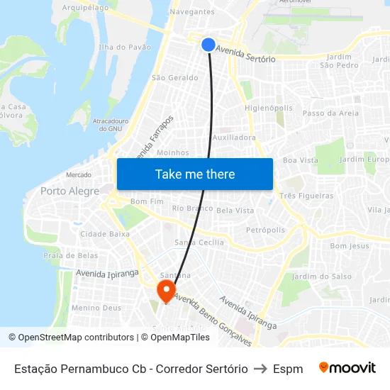 Estação Pernambuco Cb - Corredor Sertório to Espm map