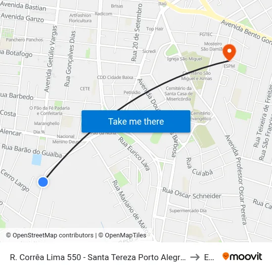 R. Corrêa Lima 550 - Santa Tereza Porto Alegre - Rs 90850-250 Brasil to Espm map