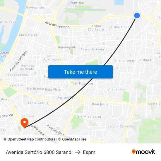 Avenida Sertório 6800 Sarandi to Espm map