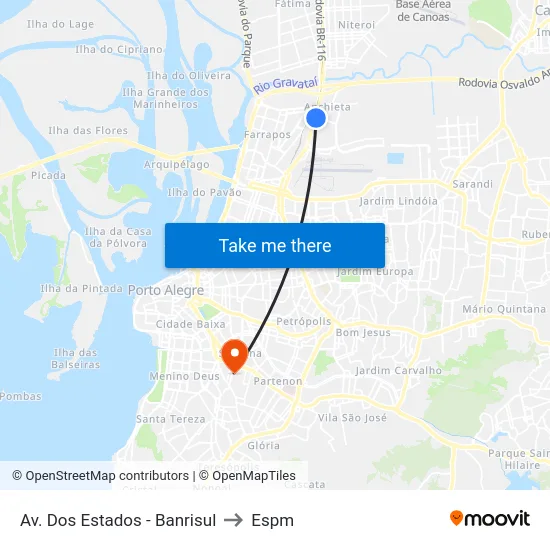 Av. Dos Estados - Banrisul to Espm map