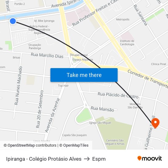 Ipiranga - Colégio Protásio Alves to Espm map