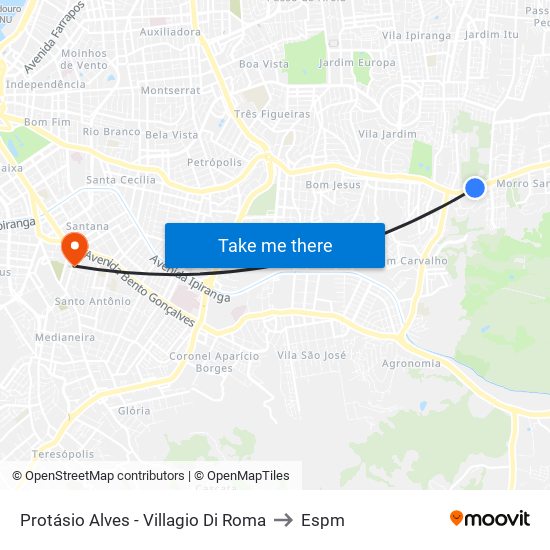 Protásio Alves - Villagio Di Roma to Espm map