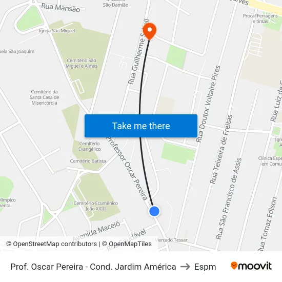 Prof. Oscar Pereira - Cond. Jardim América to Espm map