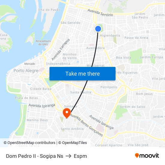 Dom Pedro II - Sogipa Ns to Espm map