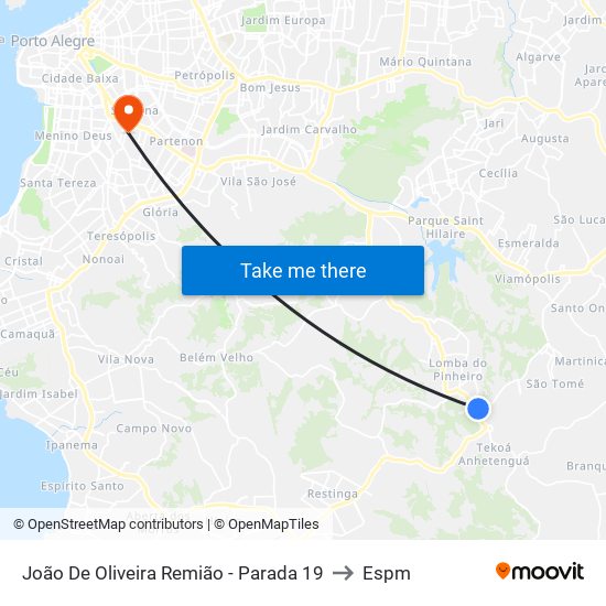 João De Oliveira Remião - Parada 19 to Espm map