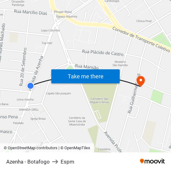 Azenha - Botafogo to Espm map
