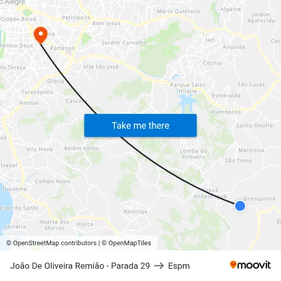 João De Oliveira Remião - Parada 29 to Espm map