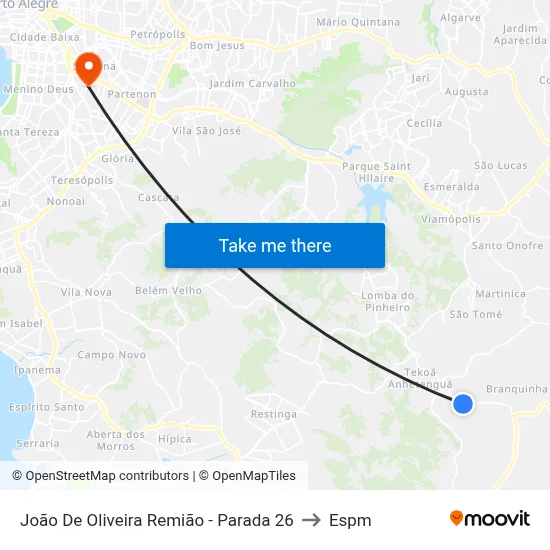 João De Oliveira Remião - Parada 26 to Espm map
