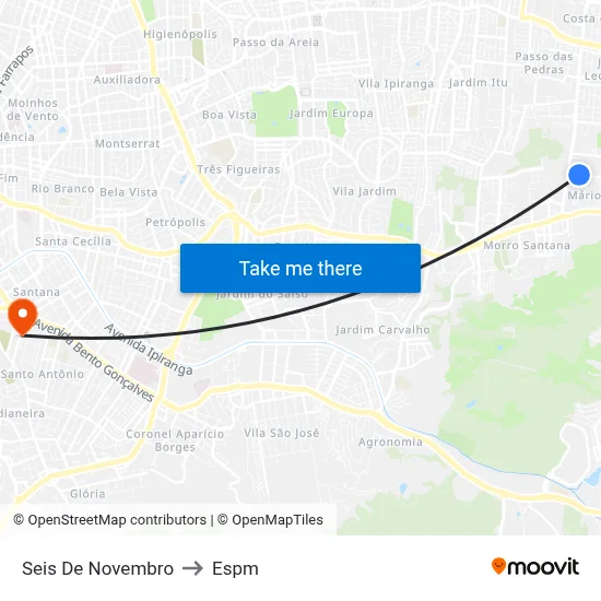 Seis De Novembro to Espm map