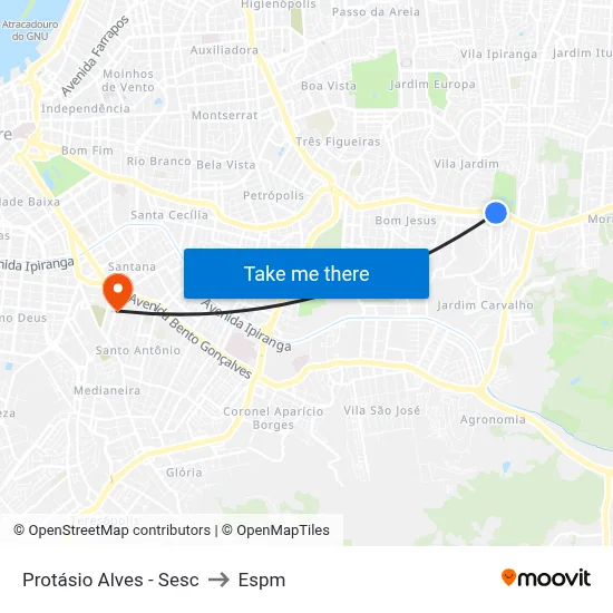 Protásio Alves - Sesc to Espm map