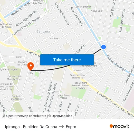 Ipiranga - Euclides Da Cunha to Espm map