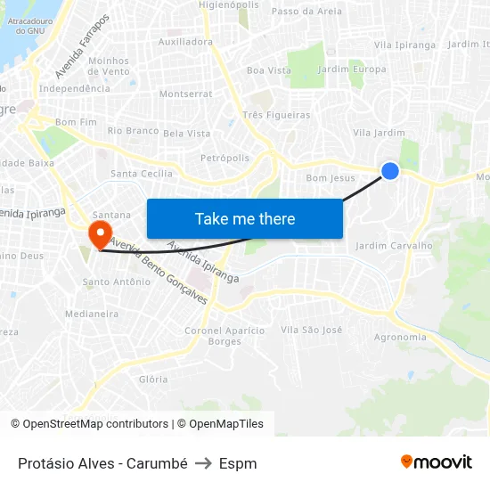 Protásio Alves - Carumbé to Espm map