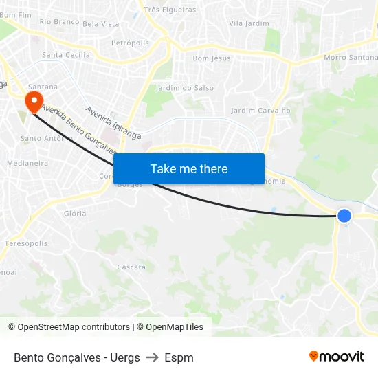 Bento Gonçalves - Uergs to Espm map