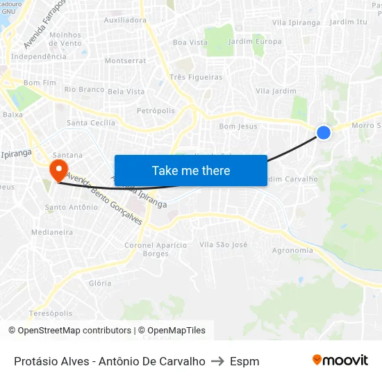Protásio Alves - Antônio De Carvalho to Espm map
