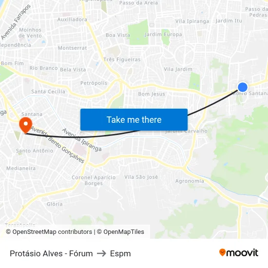 Protásio Alves - Fórum to Espm map