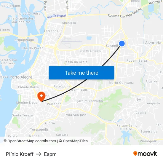 Plínio Kroeff to Espm map