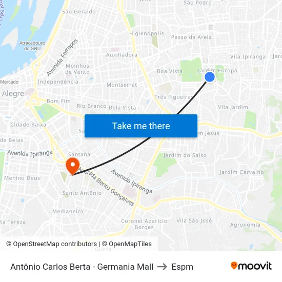 Antônio Carlos Berta - Germania Mall to Espm map